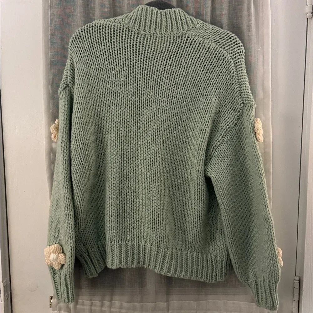 Anthropologie Susannah 3-D Flower Cardigan in Green NWOT - Picture 6 of 6